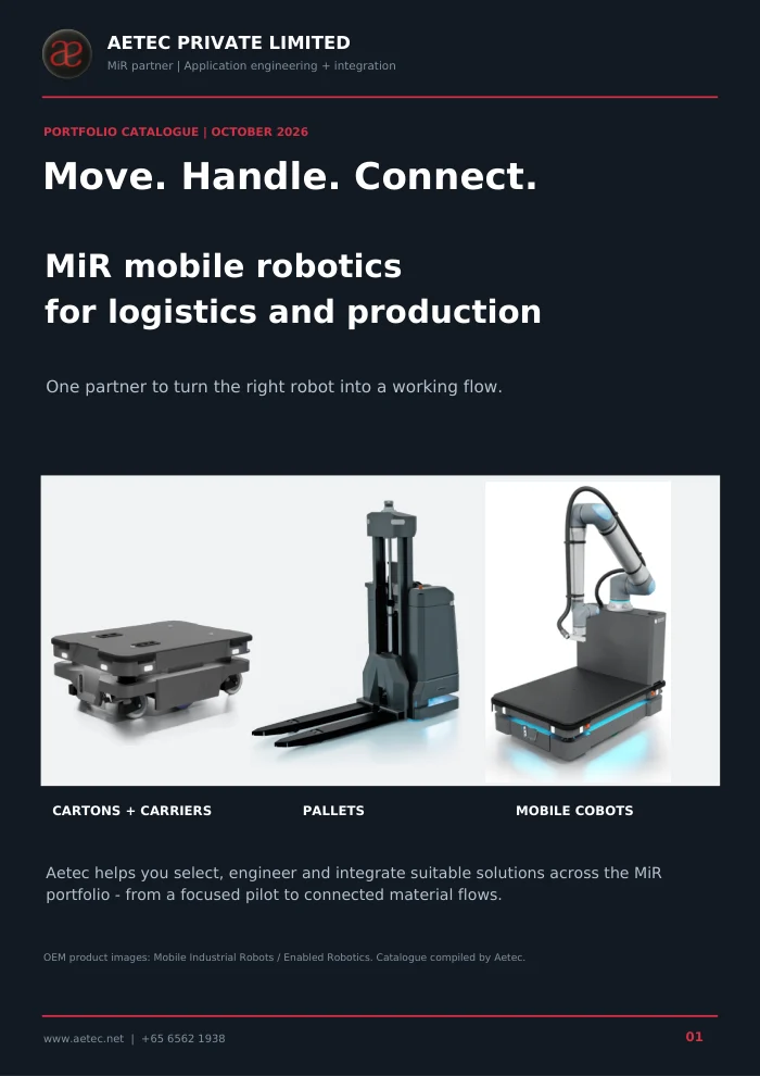 Cover of AETEC's Move. Handle. Connect. MiR solutions catalogue